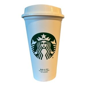 NWOT 2014 Reusable White Starbucks Cup with Mermaid logo. 16 oz. Lid inc…